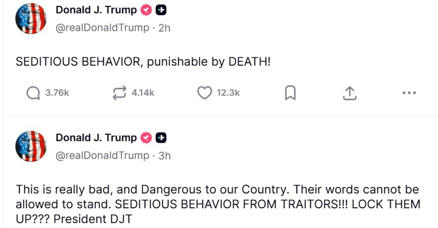 Trump minaccia sei parlamentari Dem: «Traditori punibili con la morte»